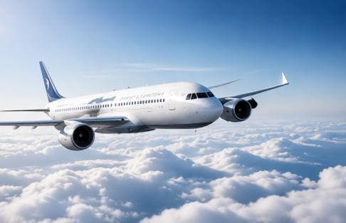 Commercial airliner above the clouds