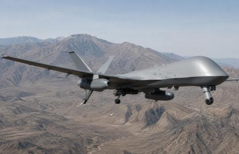 Unmanned aerial vehicle over terrain