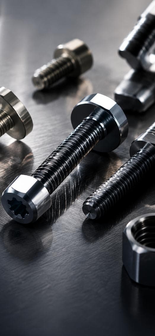 Aerospace fasteners on a dark metal surface